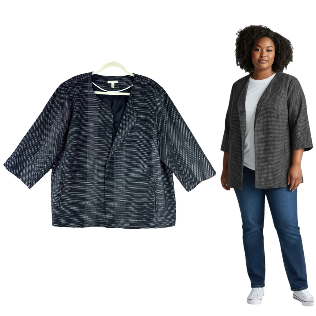 Eileen Fisher Organic Cotton Karume Dash Open Textured Blazer 3x Black Grey